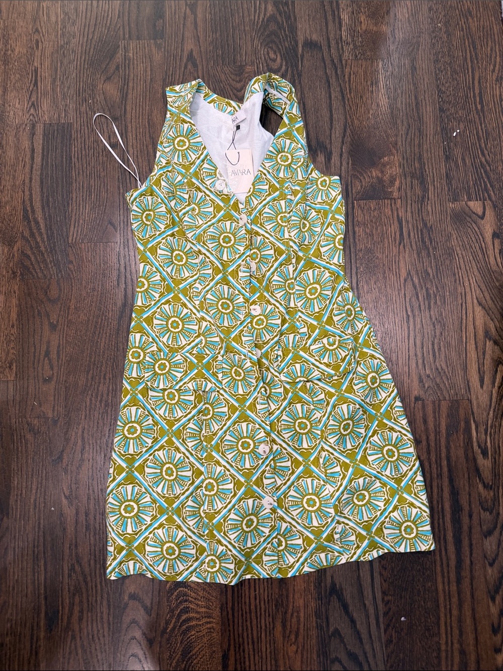 AVRA Green Patterned Button-Front Mini Dress